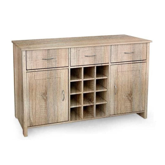 MOBILE DA ARREDO CON 3 CASSETTI 2 ANTE E VANI APERTI 124X40X80CM COLORE ROVERE