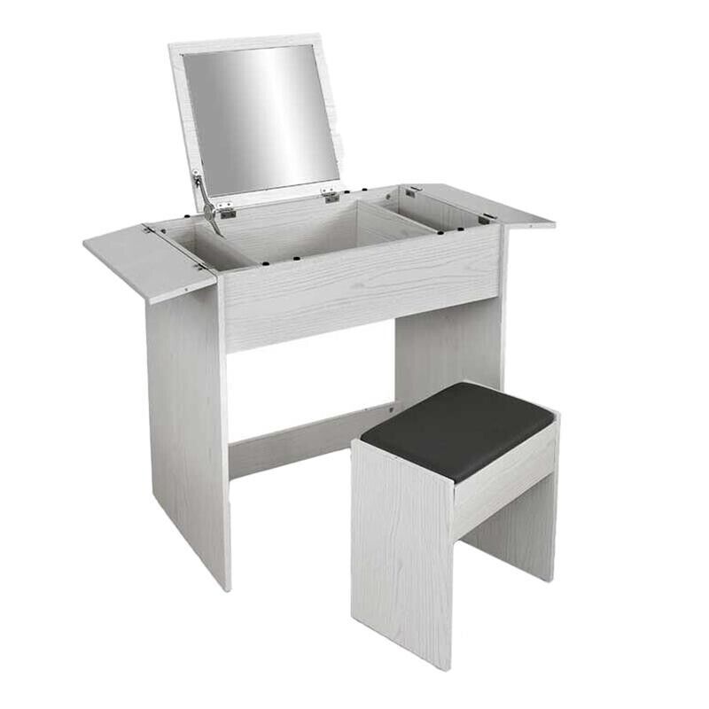 TOELETTA IN LEGNO CON SGABELLO E SPECCHIO 75X45X75 CM COLORE BIANCO