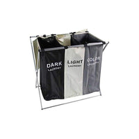 CESTO PORTABIANCHERIA A 3 SCOMPARTI IN TESSUTO STRUTTURA IN ALLUMINIO PIEGHEVOLE