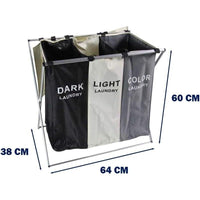 CESTO PORTABIANCHERIA A 3 SCOMPARTI IN TESSUTO STRUTTURA IN ALLUMINIO PIEGHEVOLE