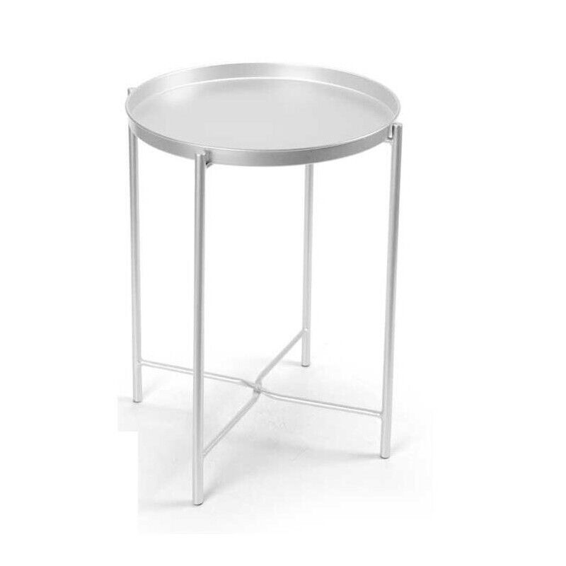 TAVOLINO STYLE TONDO PIEGHEVOLE IN METALLO 38X38X H51 CM IN COLORE BIANCO