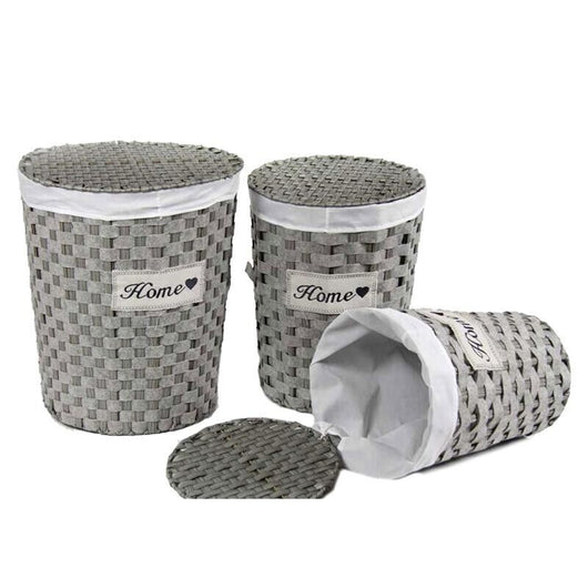 SET 3 CESTE PORTABIANCHERIA A FORMA TONDA IN VIMINI GRIGIO