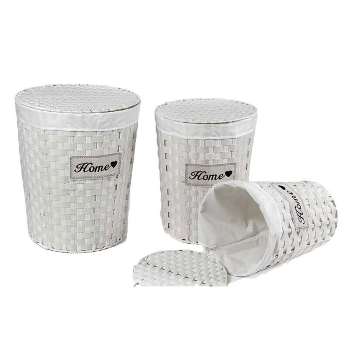 SET 3 CESTE PORTABIANCHERIA A FORMA TONDA IN VIMINI BIANCO