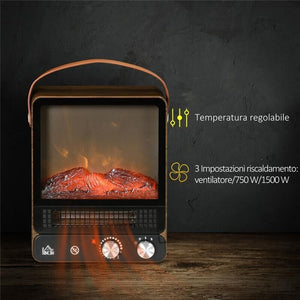 CAMINO ELETTRICO CON FIAMMA LED E INTERRUTTORE DI SICUREZZA 30.3X17.5X37.4 CM