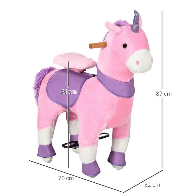 CAVALLO A DONDOLO CON RUOTE A FORMA DI UNICORNO70X32X87CM ROSA