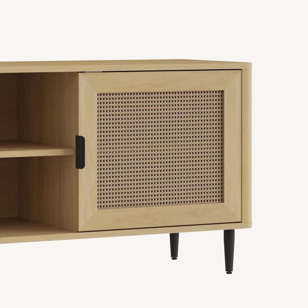 Mobile TV Lukhomso con Ante Inserto Effetto Rattan 152x40x54 cm Effetto Rovere [en.casa]