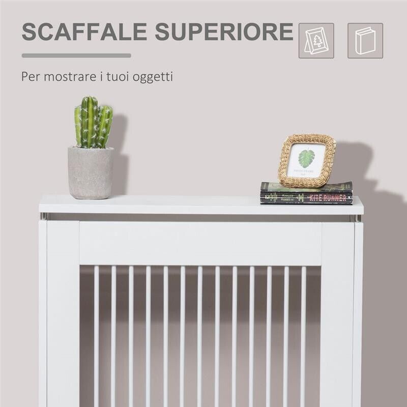 COPRITERMOSIFONE A DOGHE MODERNO IN MDF E ACCIAIO 60X18X84CM BIANCO