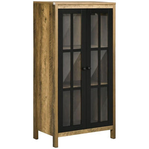 CREDENZA MODERNA A 2 ANTE IN VETRO E LEGNO 60X35X120CM MARRONE