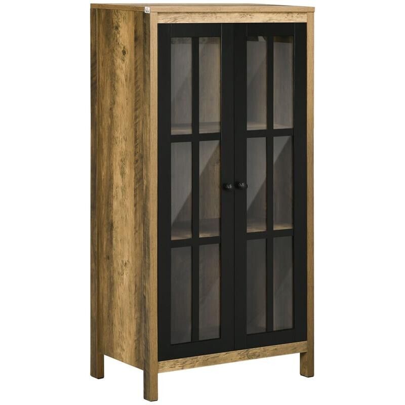 CREDENZA MODERNA A 2 ANTE IN VETRO E LEGNO 60X35X120CM MARRONE