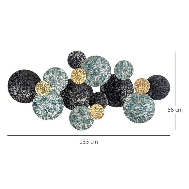 DECORAZIONE MURALE IN METALLO 3D WALL ART A CERCHI 133X66CM BLU NERO E ORO
