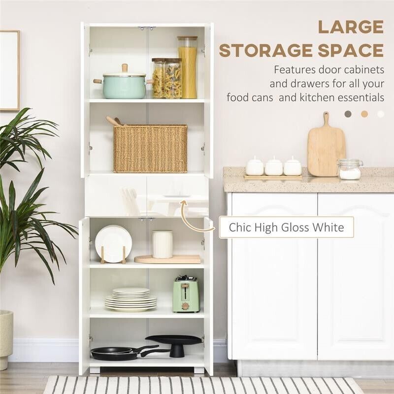 DISPENSA CUCINA CON 4 ANTE, 3 RIPIANI REGOLABILI E MENSOLE 60X35X170 CM BIANCO