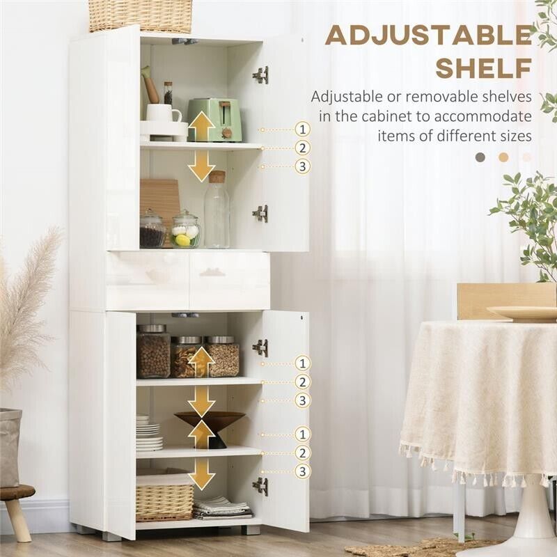 DISPENSA CUCINA CON 4 ANTE, 3 RIPIANI REGOLABILI E MENSOLE 60X35X170 CM BIANCO
