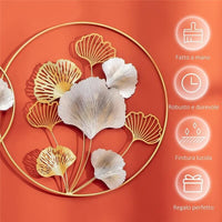 DECORAZIONE MURALE 3D IN METALLO CON CORNICI ROTONDE 138X70CM ORO E ARGENTO