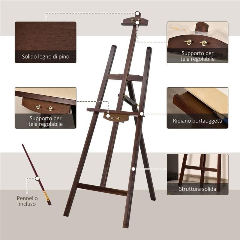 CAVALLETTO PITTURA REGOLABILI IN LEGNO 51,5X71,5X134,5 CM IN COLORE MARRONE