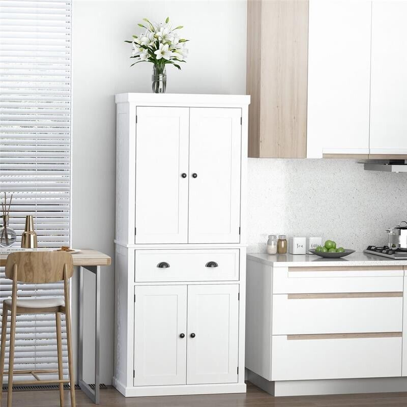 MOBILE CUCINA CON ARMADIETTO SUPERIORE IN LEGNO METALLO 76X40.5X184CM BIANCO