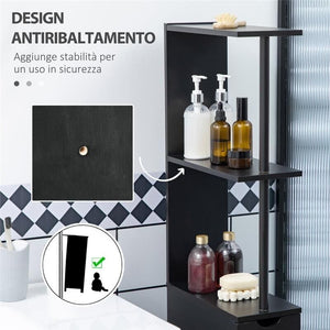 MOBILE COLONNA SALVASPAZIO IN LEGNO CON RIPIANI E CASSETTI 15X33X136CM NERO