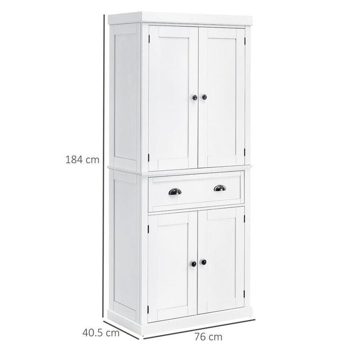 MOBILE CUCINA CON ARMADIETTO SUPERIORE IN LEGNO METALLO 76X40.5X184CM BIANCO