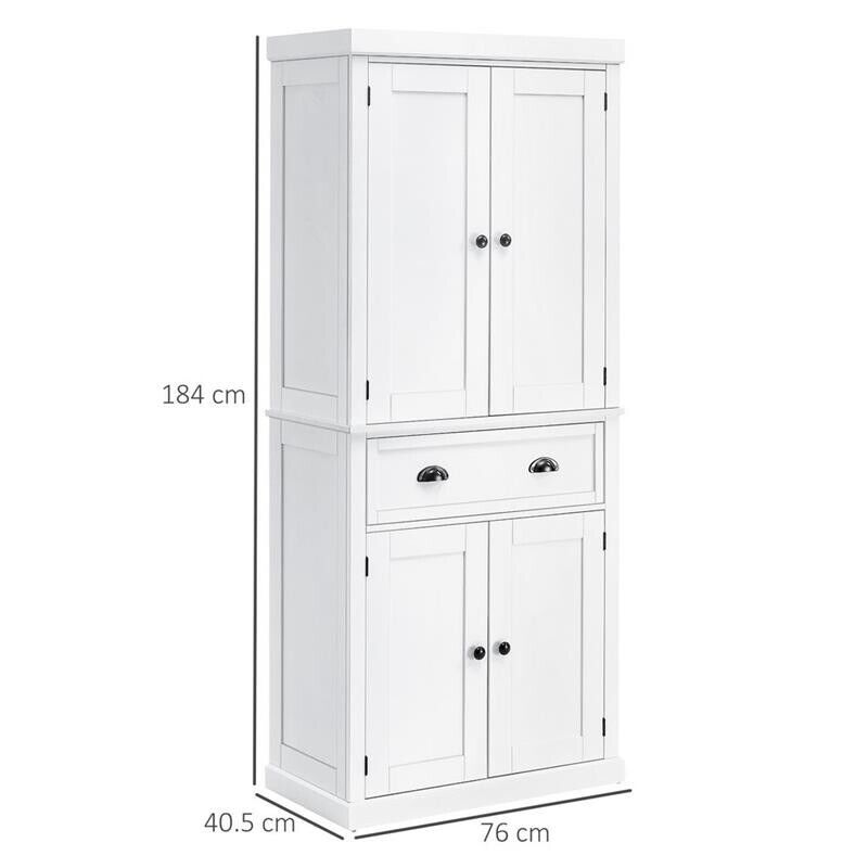 MOBILE CUCINA CON ARMADIETTO SUPERIORE IN LEGNO METALLO 76X40.5X184CM BIANCO