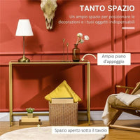 MOBILE CONSOLLE DA INGRESSO IN ACCIAIO E VETRO TEMPERATO100X35.5X80CM BIANCO E ORO
