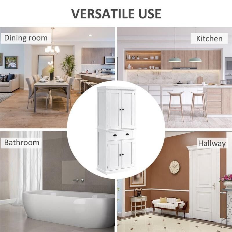 MOBILE CUCINA CON ARMADIETTO SUPERIORE IN LEGNO METALLO 76X40.5X184CM BIANCO