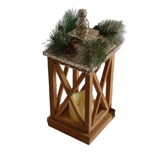 LANTERNA NATALIZIA IN LEGNO CON CANDELA  A LED