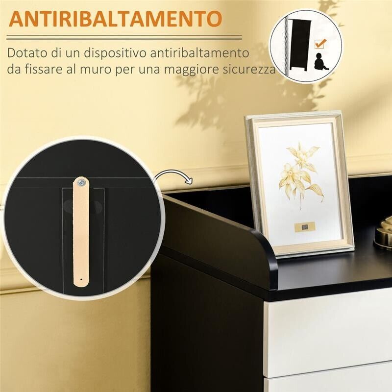 MOBILETTO CON CASSETTO E 2 ANTE 60X40X90CM IN COLORE BIANCO E NERO