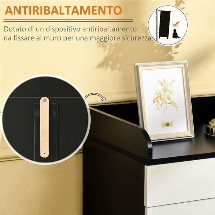 MOBILETTO CON CASSETTO E 2 ANTE 60X40X90CM IN COLORE BIANCO E NERO