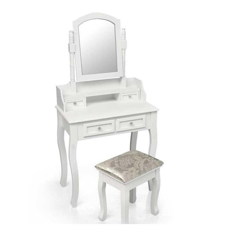 CONSOLLE PER MAKE UP CON SGABELLO E SPECCHIO QUADRATO 70X40X130CM COLORE BIANCO