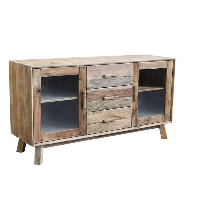 DALTON CREDENZA BASSA CON VETRINE E 2 CASSETTI 160X48XH85 CM LEGNO RUSTICO