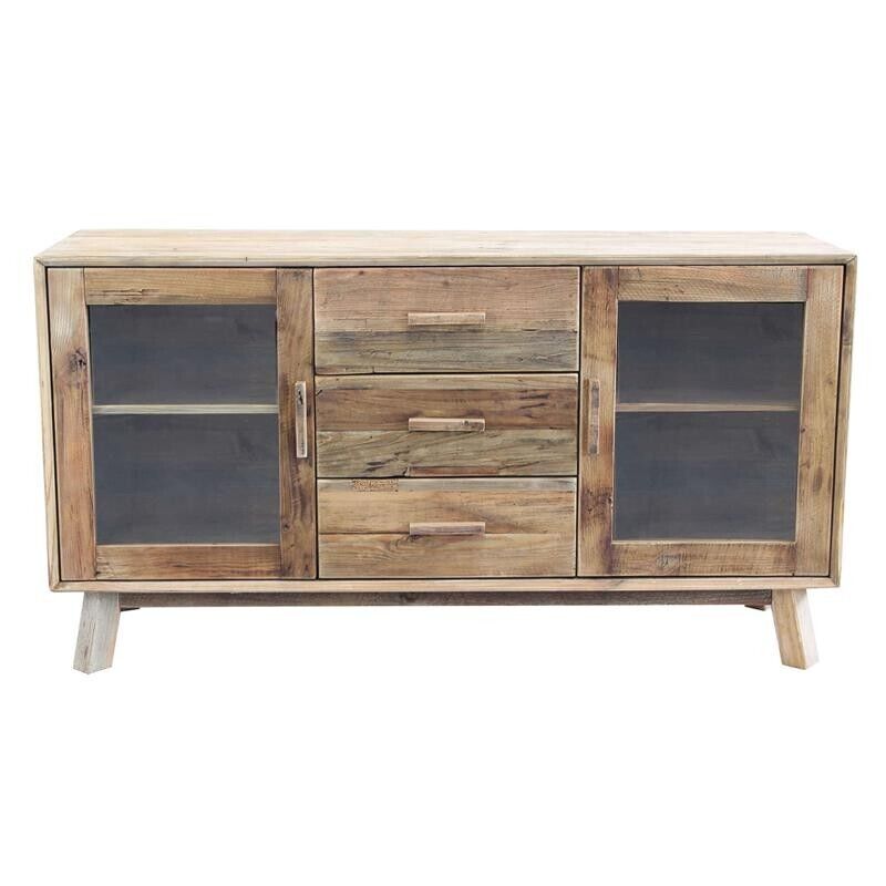 DALTON CREDENZA BASSA CON VETRINE E 2 CASSETTI 160X48XH85 CM LEGNO RUSTICO