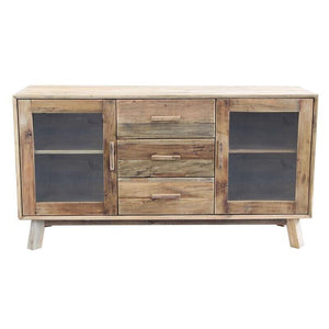 DALTON CREDENZA BASSA CON VETRINE E 2 CASSETTI 160X48XH85 CM LEGNO RUSTICO
