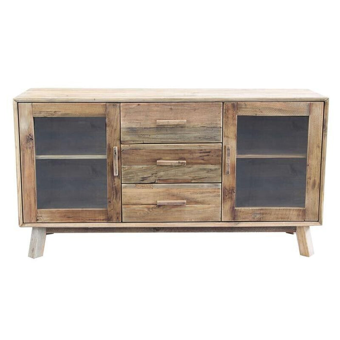 DALTON CREDENZA BASSA CON VETRINE E 2 CASSETTI 160X48XH85 CM LEGNO RUSTICO