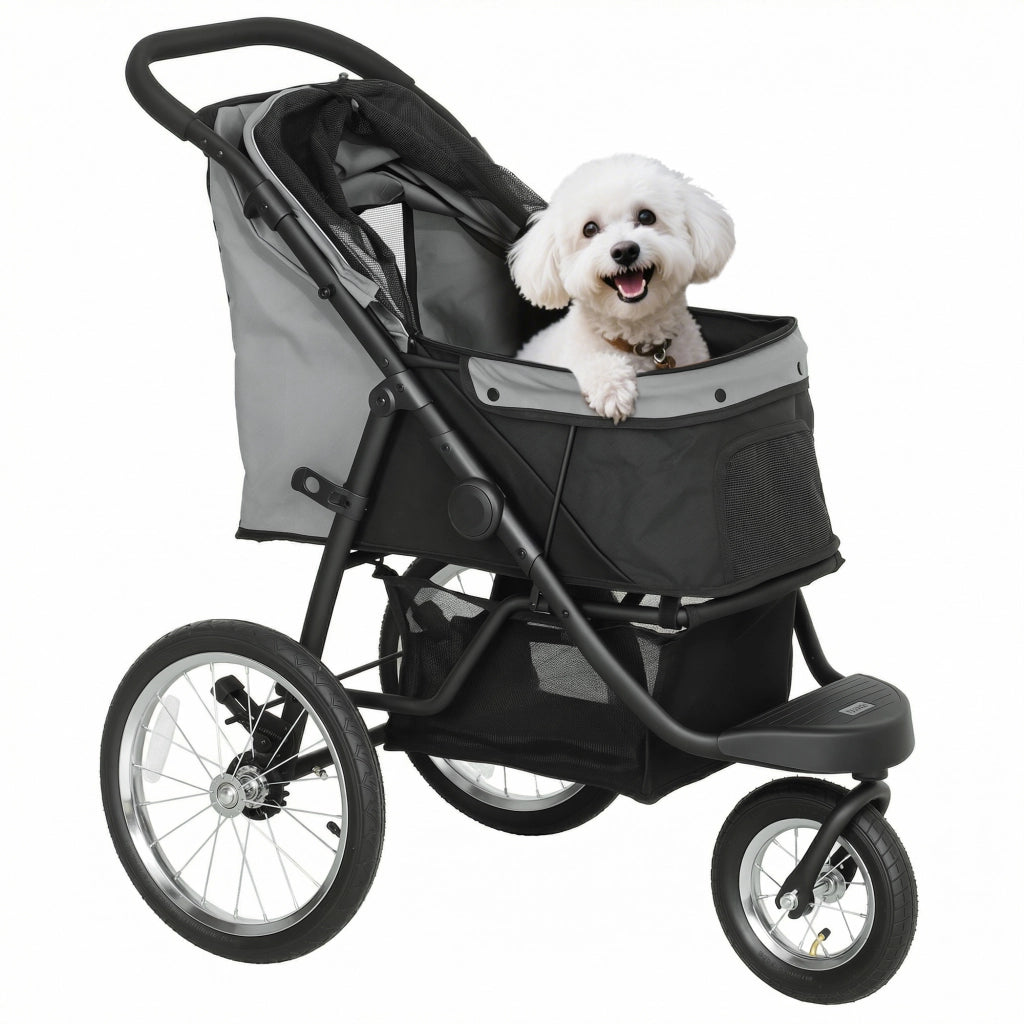 Passeggino per Cani Pieghevole ¨C Xylo ¨C Con Cestino, Cuscino Lavabile, Ruote Gomma, Grigio