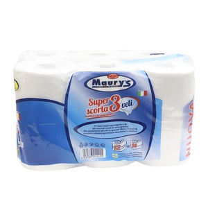 KIT SET 3 PZ MAURY'S CARTA IGIENICA 12 ROTOLI A 3 VELI GR1600