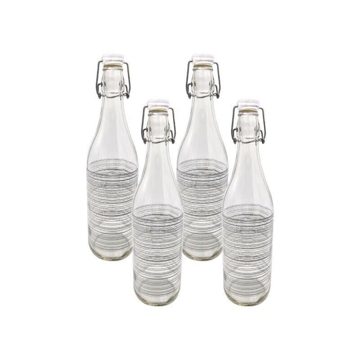 KIT SET 4 PZ BOTTIGLIA IN VETRO CIRCLE 1LT CON TAPPO A CHIUSURA