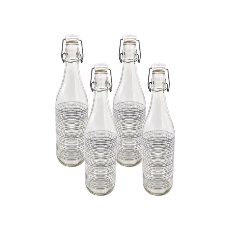 KIT SET 4 PZ BOTTIGLIA IN VETRO CIRCLE 1LT CON TAPPO A CHIUSURA