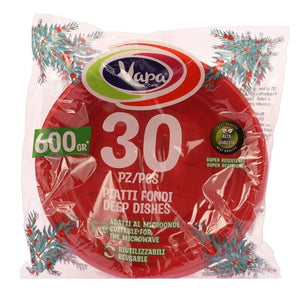 SET 90 PIATTI FONDI ROSSI 600 GR RIUTILIZZABILI NATALIZI
