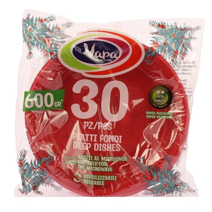 SET 90 PIATTI FONDI ROSSI 600 GR RIUTILIZZABILI NATALIZI