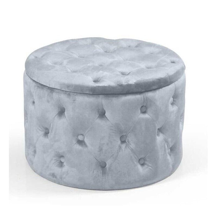 POUF CONTENITORE IN VELLUTO TRAPUNTATO 60 X 60 X H42 CM COLORE GRIGIO CIELO