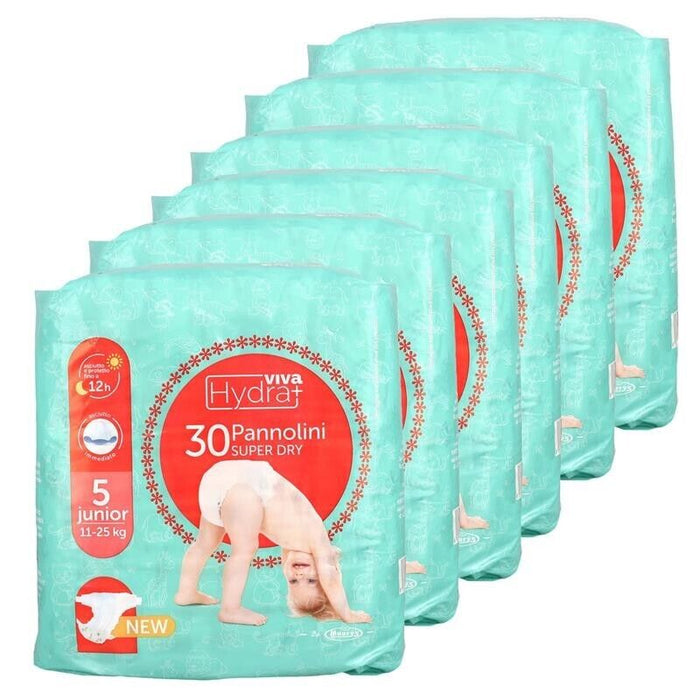 HYDRAVIVA SET 6 CONFEZIONI DI PANNOLINI SUPER DRY JUNIOR TG 5 11-25 KG DA 30PZ