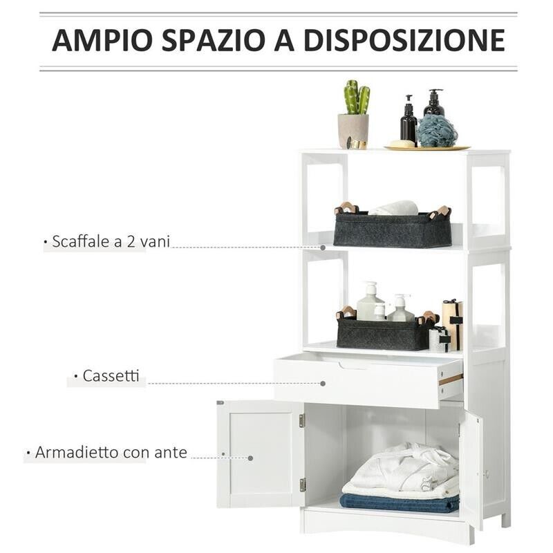 MOBILE BAGNO CON MENSOLE NARMADIETTO E CASSETTO 60X33X122.5CM IN LEGNO BIANCO