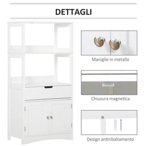 MOBILE BAGNO CON MENSOLE NARMADIETTO E CASSETTO 60X33X122.5CM IN LEGNO BIANCO