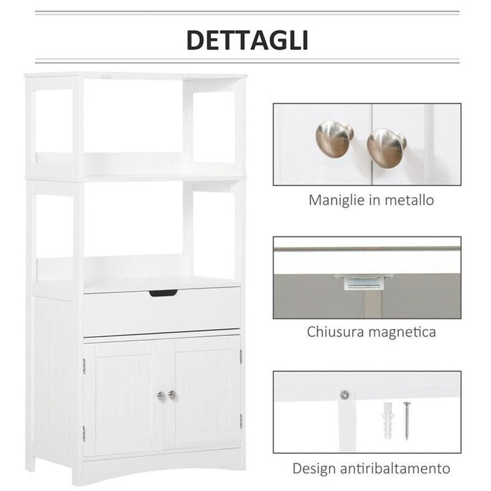 MOBILE BAGNO CON MENSOLE NARMADIETTO E CASSETTO 60X33X122.5CM IN LEGNO BIANCO