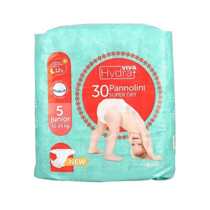 HYDRAVIVA SET 6 CONFEZIONI DI PANNOLINI SUPER DRY JUNIOR TG 5 11-25 KG DA 30PZ