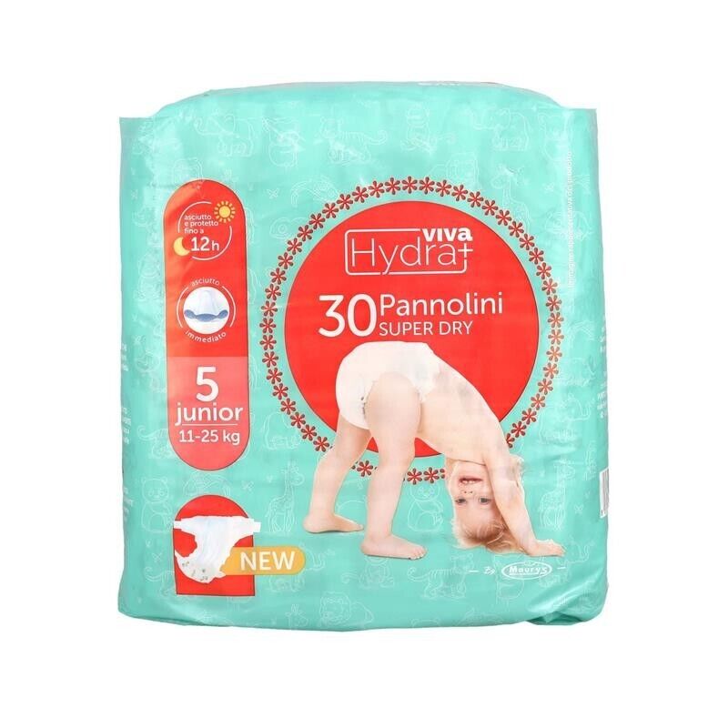 HYDRAVIVA SET 6 CONFEZIONI DI PANNOLINI SUPER DRY JUNIOR TG 5 11-25 KG DA 30PZ