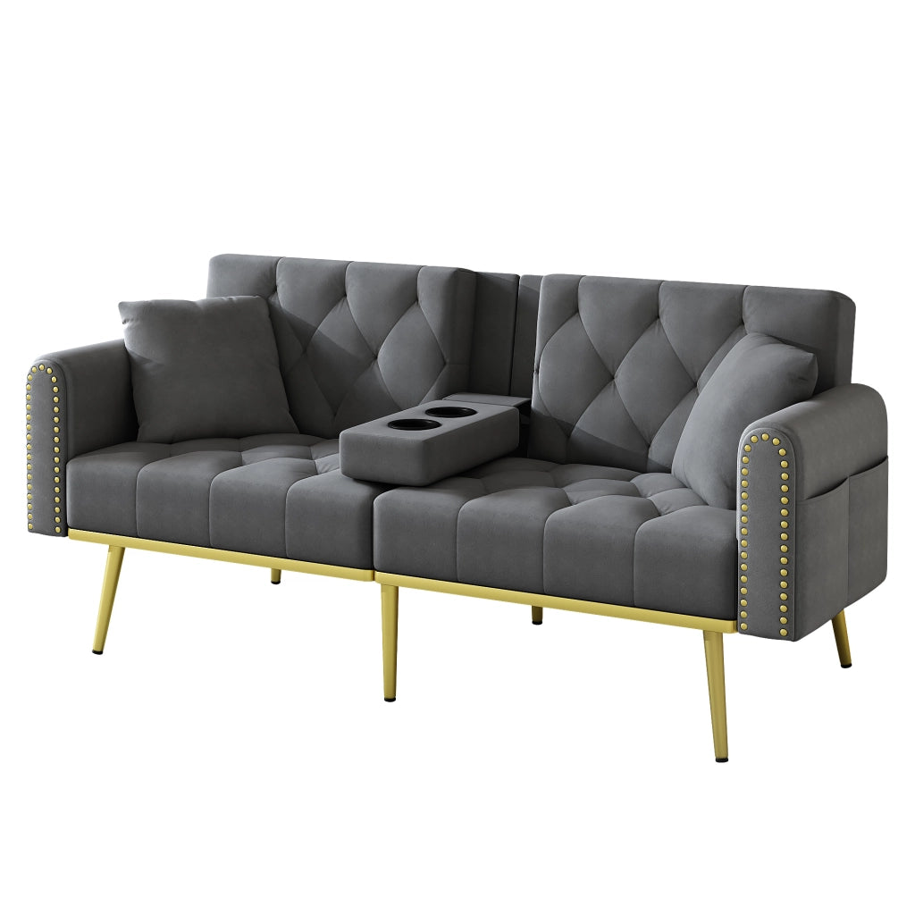 Divano letto 175x80x73.5 cm con schienale regolabile a 3 angoli in velluto grigio