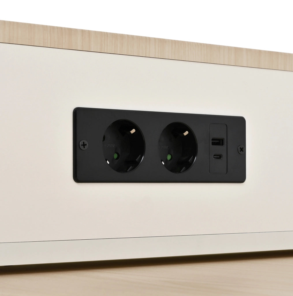 Tavolo consolle allungabile bianco con LED, prese USB/Type-C e vani contenitore per cucina e sala