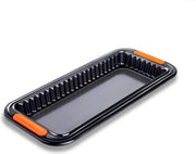 Forma per torta con trattamento anticaderent, rettangolare, 33 x 13 x 3 cm, con maniglia, resistente al limone, in acciaio di carbonio, antracite/arancione