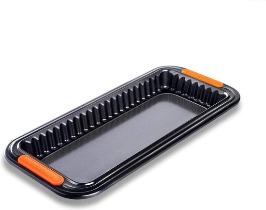Forma per torta con trattamento anticaderent, rettangolare, 33 x 13 x 3 cm, con maniglia, resistente al limone, in acciaio di carbonio, antracite/arancione