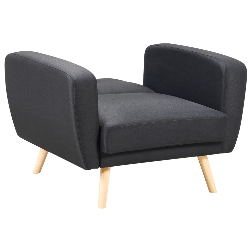 Poltrona Rivestita In Tessuto Nero Trasformabile Schienale Regolabile Gambe In Legno Soggiorno Moderno E Minimalista